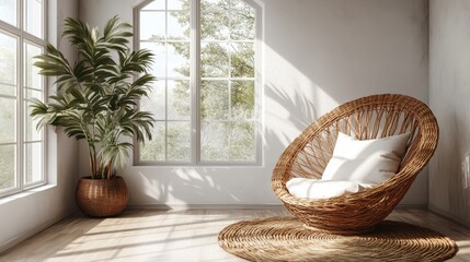 Fototapeta premium Clean white backdrop with organic materials and textures, offering a minimalist yet natural aesthetic.