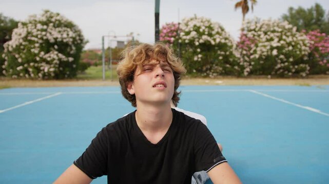 Tired Athlete Breathes After Bad Basketball Game