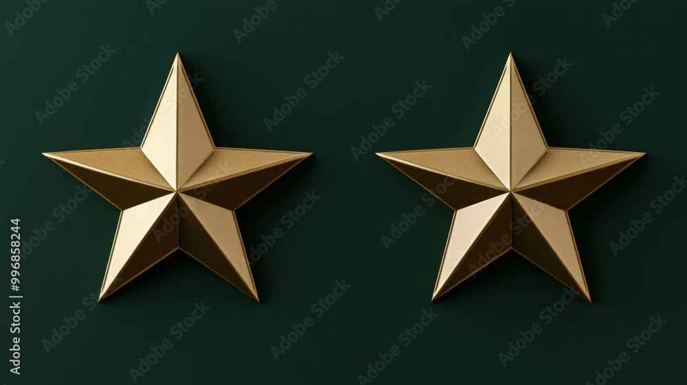 Aufkleber two three-dimensional golden star decorations are positioned on a deep green background, showcasing 