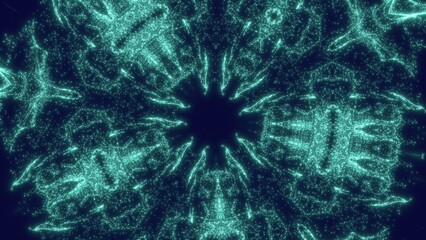 symmetrisches Netzwerk aus leuchtenden Lichtern, Datentransfer, Technologie, Informationsfluss, Wissenschaft, digital, Muster, türkis, grün, schwarz, Technologie
