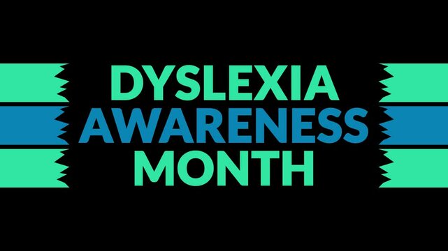 Dyslexia Awareness Month In and Out text from split line animation on a black background. Which is observed every year in October to celebrate and wish Dyslexia Awareness Month.