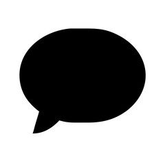 Solid black speech bubble icon on white background with copy space
