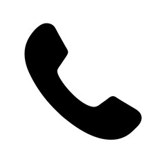 Black phone icon in flat style on white background with copy space
