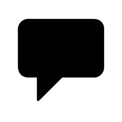 Solid black speech bubble icon on white background with copy space
