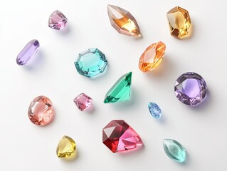 Fototapeta premium A collection of colorful gemstones, scattered on a white background