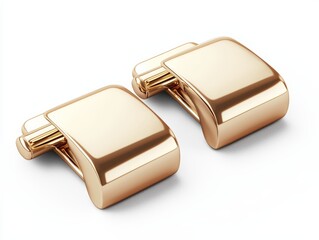 A pair of polished gold cufflinks, isolated on a white background