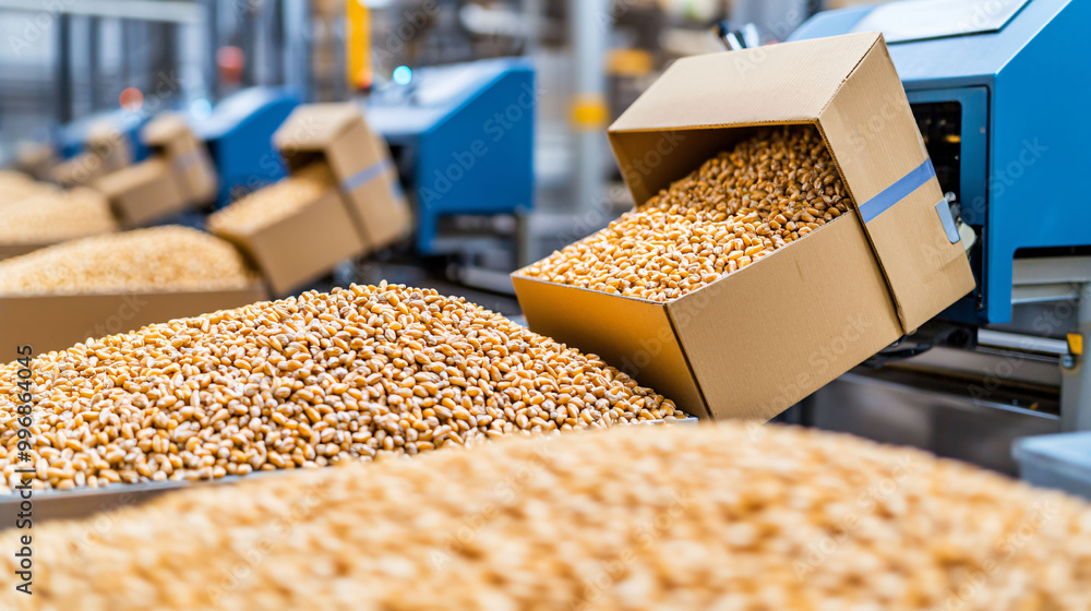 Poster automated grain processing plant with machines sorting grains efficiently