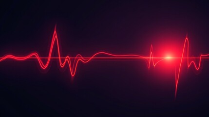 Red neon heart pulse monitor with signal. Heartbeat line, flat EKG trace. Medical and health concept. 