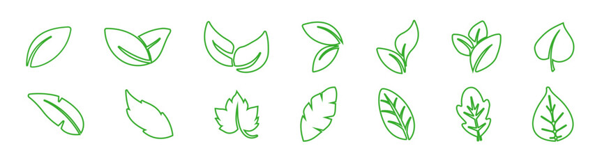 Leaves icon. Collection green leaf. Collection of leaf icons for symbol, logo, sign, label and app. 