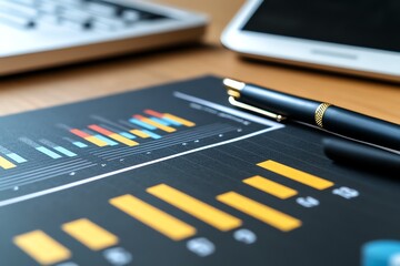 A close-up of a financial report with detailed charts and graphs, showing growth trends and market analysis