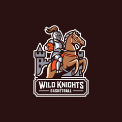 Spartan Mascot Riding Horse with Basketball Logo Design