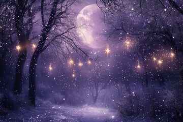 A dreamy Christmas night in a Purple Basil colored winter forest