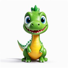 Fototapeta premium A cheerful green dinosaur toy with big eyes and a friendly smile, designed for children.