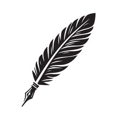 Black Feather Pen Logo Silhouette Design - Elegant Quill Icon for Signature Stationery or Writing Services Branding, Clean Minimalist Design on White Background, Ideal for Classic Business Logos
