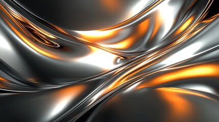 Flowing metallic curves resembling molten metal in a futuristic abstract landscape, with glowing light effects. No people, no logo.