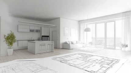 Modern apartment design with blueprint
