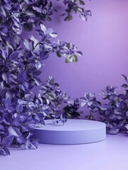 Obraz premium Beautiful background with podium for product demonstration in Purple basil the Pantone color of 2025