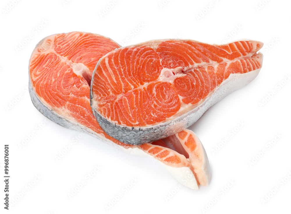 Wall mural two fresh salmon steaks isolated on white, above view