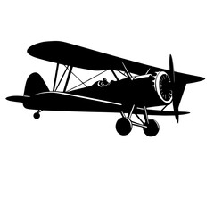 Vintage airplane , flying biplane silhouette vector illustration 