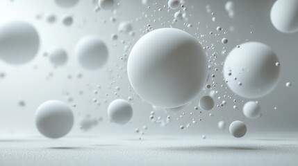 Minimalist white background with floating 3D spheres, creating a stylish and abstract visual.