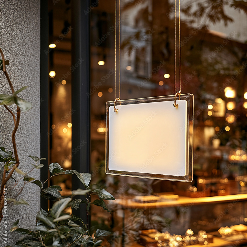 Poster a modern blank square store signage design mockup is displayed in stylish setting, surrounded by gre