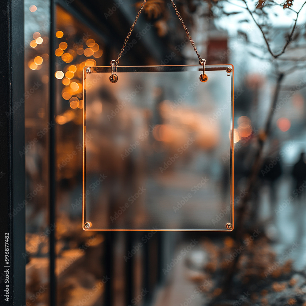 Poster a blank square store signage design mockup is displayed in charming urban setting, surrounded by war