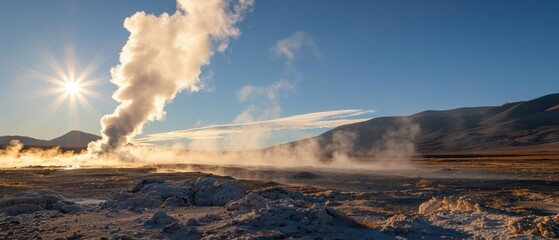 Remote Geothermal Energy Steam Plant Under Clear Sky