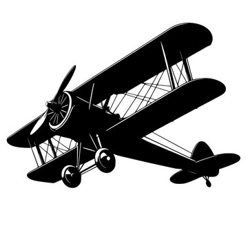 Vintage plane , flying biplane silhouette vector illustration 