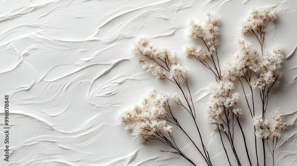 Poster solid white background with subtle organic elements like seed textures and natural fibers, creating 