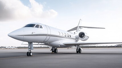 Obraz premium A private jet parked on the tarmac with a clean background providing space for text. -