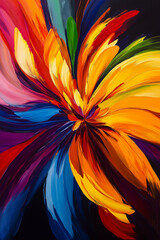 Colorful peonie flower painting in vibrant acrylic oil art strokes, art therapy concept © Silga