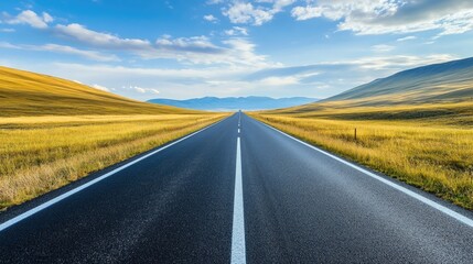 Fototapeta premium A solitary road disappearing into the distance with an open sky for text placement.