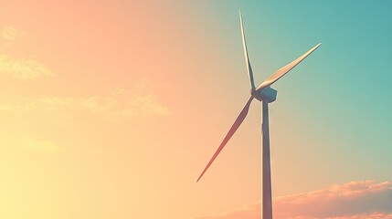 A wind turbine against a bright, clear sky with ample space around it for copy.