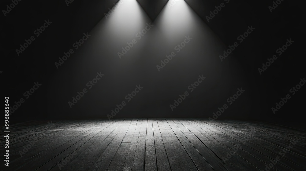 Aufkleber an empty stage with a spotlight and a clean backdrop for text or announcements.