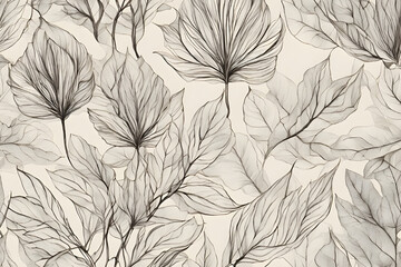 Hand-Drawn Botanical Wall Background with Delicate Leaf Outlines on a Soft Off-White Canvas for a Natural and Elegant Design
