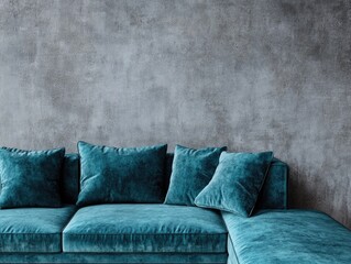 Elegant Velvet Sofa Against Gray Wall