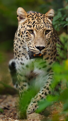 Portrait of Persian leopard in zoo