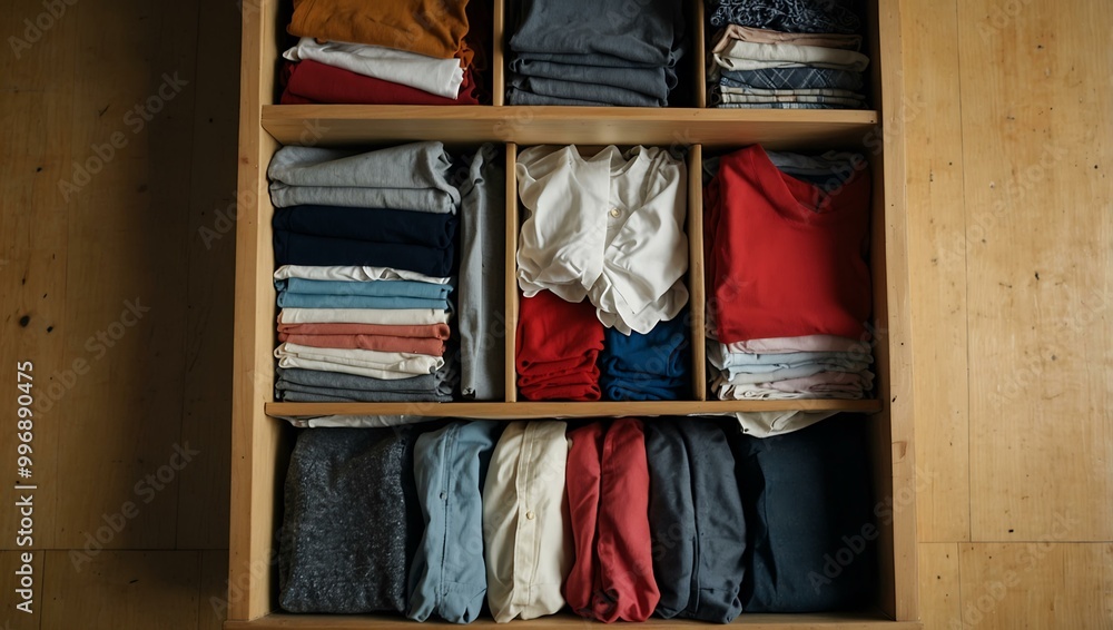 Poster cluttered drawer with clothes in disarray.