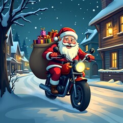 Fototapeta premium Santa Claus riding a motorcycle.