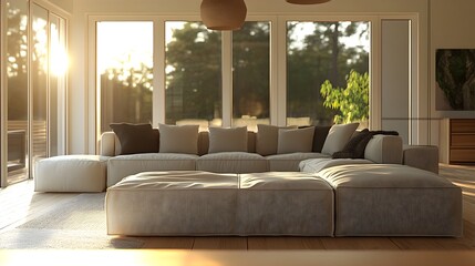 Warm and inviting modern living space featuring a plush oversized sectional sofa Scandinavian inspired minimalist aesthetic