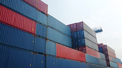 Fototapeta premium Towering Towers of Trouble: Piled-up Shipping Containers Expose Economic Fallout of Strike