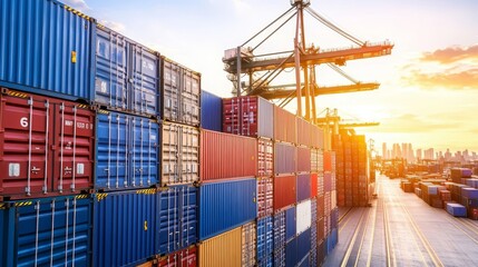 Fototapeta premium Towering Towers of Trouble: Piled-up Shipping Containers Expose Economic Fallout of Strike