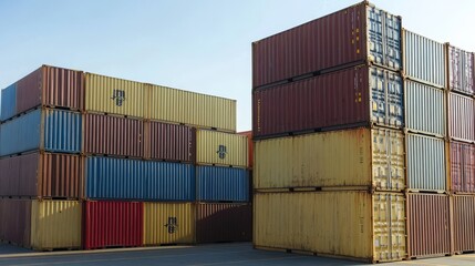 Fototapeta premium Towering Towers of Trouble: Piled-up Shipping Containers Expose Economic Fallout of Strike
