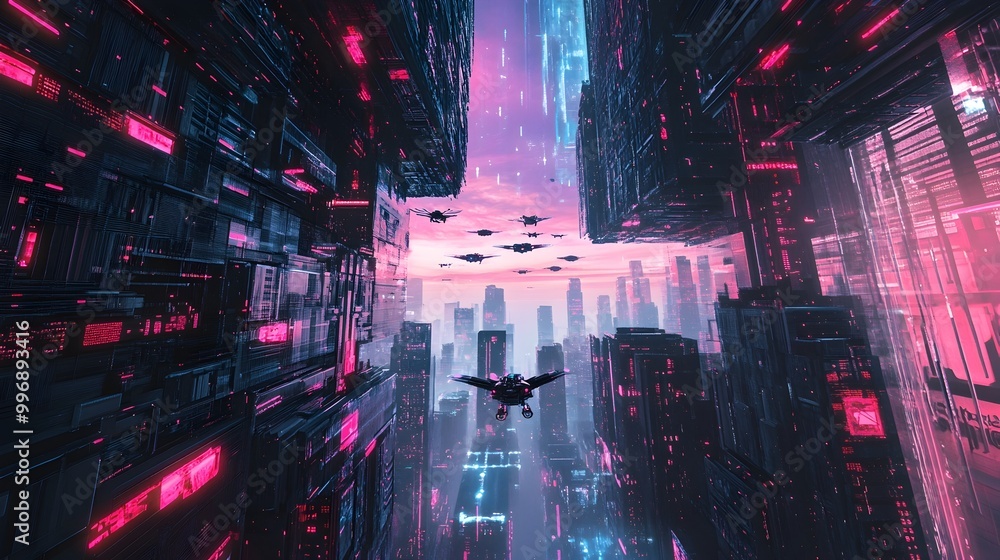 Aufkleber seamless cyber monday hub autonomous delivery drones luminous interface panels algorithmic product r