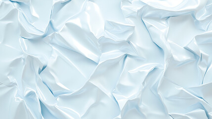 Fototapeta premium Crumpled plastic surface. Abstract glossy 3 texture of plastic bag with folds. White abstract background, modern minimalist backdrop design.