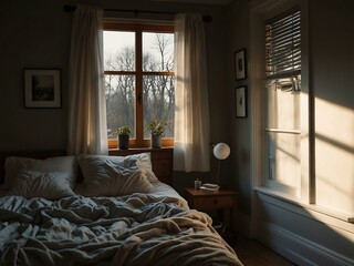 Cozy morning bedroom scene.