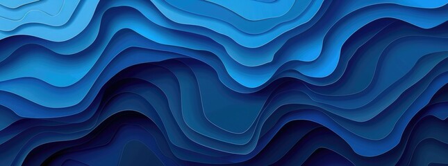 Blue abstract background with wavy paper cut shapes, vector illustration. Abstract dark blue banner design for presentation, poster, or flyer