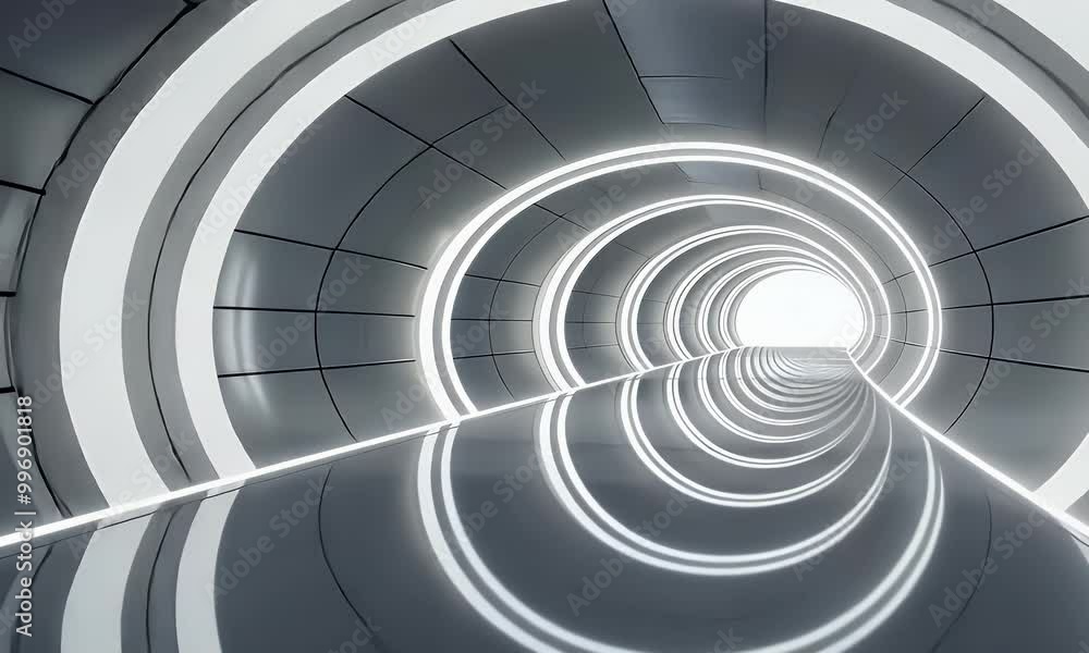 Poster futuristic white tunnel with modern architecture, illuminated by soft light. a 4k video showcasing a
