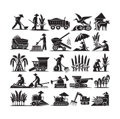 Obraz premium traditional agricultural harvesting silhouette illustrations
