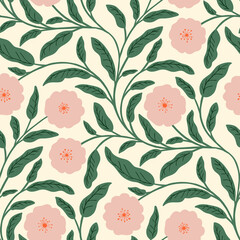 Bold Pink Botanical Blooms on Light seamless Pattern